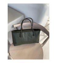 Pita Örgü Detaylı Baget Uzun Orta Boy Çanta (37x24) (Haki)