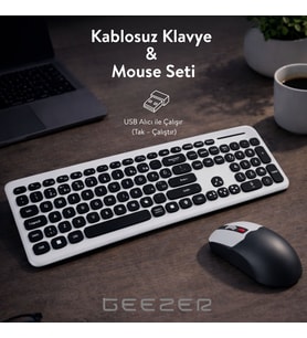 Soft Touch Kablosuz Klavye Mouse Set Siyah + Beyaz Smk-687
