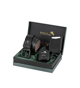 Polo Air Mıknatıslı Otomatik Mekanizmalı Cüzdan Kemer Parfüm Erkek Kombin Seti Siyah Renk PM-06-S