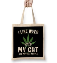 I Like Weed My Cat And Maybe 3 People Kedi Bez Çanta Uzun Saplı