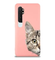 Xiaomi Mi Note 10 Lite Uyumlu Lansman Kılıf Catface Tasarımlı İçi Kadife Kapak-Pembe (Şeffaf)