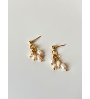 14K Altın Kaplama Gerçek İnci Çivi Küpe (Tasarım) (Gold)