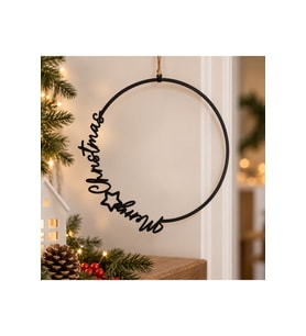 Siyah Christmas Yazılı Yıldız Detaylı Yılbaşı Çember Süsü