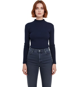 Moda Dik Yaka Örme Slim Düz Desen Casual Günlük Regular Uzun Kol Bluz