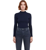 Moda Dik Yaka Örme Slim Düz Desen Casual Günlük Regular Uzun Kol Bluz