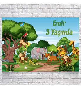 Safari Temalı Doğum Günü Afişi 35X50 cm