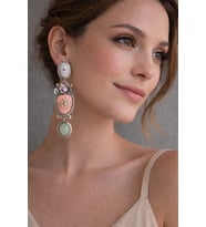 Pastel Taş Detaylı Silver Sallantılı Kadın Küpe Çiçek & Güneş Motifli