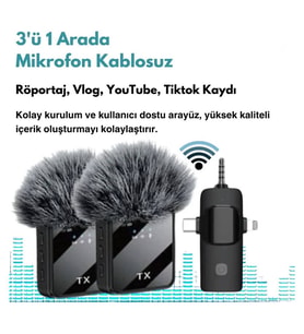 F11 Yüksek Kalite Profesyonel 3 In 1 Kablosuz Taşınabilir Yaka Mikrofonu Tüylü
