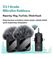 F11 Yüksek Kalite Profesyonel 3 In 1 Kablosuz Taşınabilir Yaka Mikrofonu Tüylü