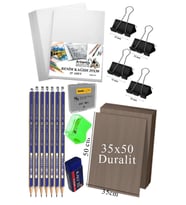 Karakalem Eskiz Çizim Seti Durolit Seti 35x50 cm 1 Paket Resim Kağıdı Faber Dereceli Kalem Seti Hamur Silgi Sınav Silgisi (Naturel)