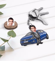 BK Gift Kişiye Özel Erkek VW Polo Figürlü Plakalı Ahşap Karikatür Anahtarlık-1