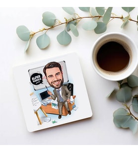 Kişiye Özel Süper Yönetici Erkek Karikatürlü Bardak Altlığı