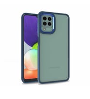 Galaxy A22 4G Kılıf Zore Flora Buton,Kenar Çevresi Renkli Kılıf (Mavi)
