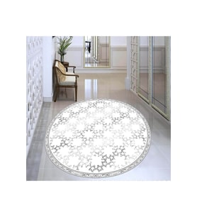 Eliana Home Baskılı, Yıkanabilir Kaymaz Taban Yuvarlak Halı LNA7329-SD1111 120x120 cm (Beyaz)