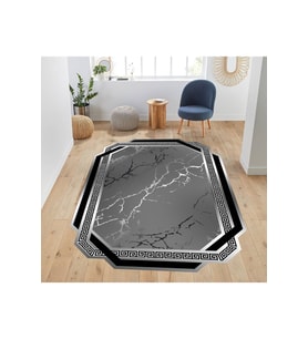 Eliana Home Baskılı, Yıkanabilir Kaymaz Taban Salon Halısı LNA0664-SM304 100x150 cm (Siyah)