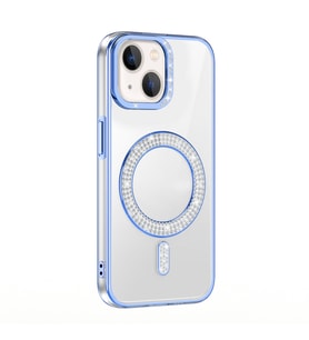 Apple iPhone 15 Uyumlu Kılıf Pırlanta Taş Tasarımlı M-safe Şarj Özellikli Zore Karetta Silikon Kapak (Mavi)