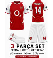 Arsenal henry iç Saha Kırmızı Retro Çocuk Forması 3 Parça