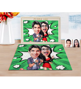 BK Gift Kişiye Özel Sevgililer Karikatürlü 1000 Parça Profesyonel Puzzle-1