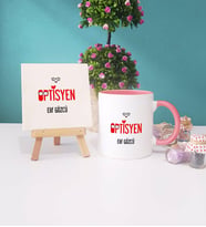 Optisyen Kupa Bardak Pembe Dekoratif Taş Baskı