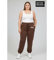 Kadın Büyük Beden New York Paça Lastikli Rahat Kesim Jogger İnce Eşofman Altı SPR26BEAK951-5 (Kahverengi)
