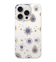 PrintiFy Apple  iPhone 15 Pro ile Uyumlu 1mm Slim Fit Nazar Boncuğu 5 Baskılı Şeffaf  Kılıf