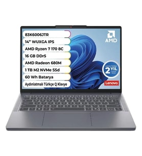 Lenovo Ideapad Slim 3 Amd Ryzen 7 170 Cpu 16 GB 1 Tb Amd Radeon 680 M Freedos 14 Inç 83K6006JTR