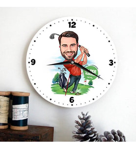Golf Oynayan Erkeğe Hediye Kişiye Özel Karikatürlü Duvar Saati