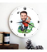 Golf Oynayan Erkeğe Hediye Kişiye Özel Karikatürlü Duvar Saati