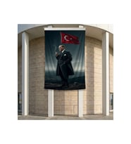 Mustafa Kemal Atatürk ve Türk Bayrağı Poster Bayrak Premium Raşel Kumaş ATA61 2x3m