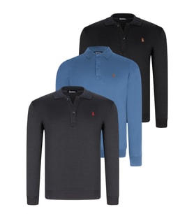 ÜÇLÜ SET V4007 DEWBERRY ERKEK SWEATSHIRT-SİYAH-LACİVERT-İNDİGO