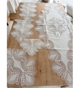 Salon Takımı Çeyizlik Krem Runner Set 5 Parça Keten Ranır Masa Konsol Sehpa Örtüsü Linya