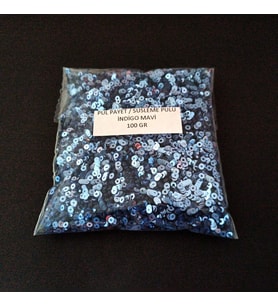 SÜSLEME PULU ORTASI DELİK GLİTTER TAKI VE TEKSTİL DİKİLEBİLİR SÜSLEME PULU 3 MM İNDİGO MAVİ 100 GR