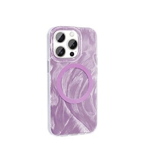 iPhone 15 Pro Max Kılıf Magsafe Şarj Özellikli Fırça Boya Desenli Brush Paint Patterned Kapak (Pembe)