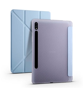 Galaxy Tab S7 Plus T970 için Kalemlikli Standlı Katlanır Kılıf (Mavi)