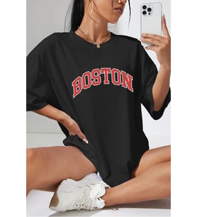 Unisex Boston Baskılı Tshirt (Siyah)