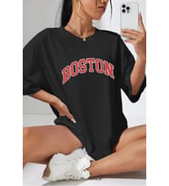 Unisex Boston Baskılı Tshirt (Siyah)