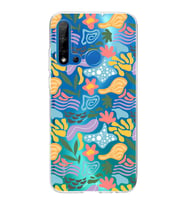 Huawei P20 Lite 2019 ile Uyumlu 1mm Kapak Memphis Desen Tasarımlı Şeffaf Silikon Kılıf