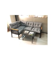 Miami melisa 2+2 Köşe Yön değiştirilebilir Koltuk Takımı Balkon-bahçe-kafe mermerdesen 70x50cm sehpa (Gri)