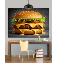 Hamburger Büyük Lezzetli Fastfood Dekoratif Kanvas - Mdf Ahşap Tablo