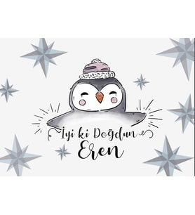 Penguen Temalı Doğum Günü Afişi 35X50 cm