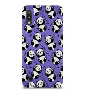 Samsung Galaxy M10 Uyumlu Lansman Kılıf Panda Tasarımlı İçi Kadife Kapak-Mor (Şeffaf)