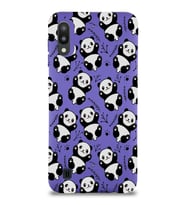 Samsung Galaxy M10 Uyumlu Lansman Kılıf Panda Tasarımlı İçi Kadife Kapak-Mor (Şeffaf)