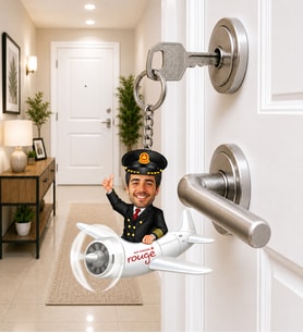 Kişiye Özel Pilot Karikatürlü Anahtarlık – Fotoğraftan Uçak Temalı Mini Karakter