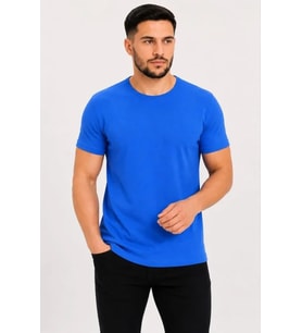 Erkek Basic Tişört Bisiklet Yaka Kısa Kol Günlük Yazlık Slim Fit T-Shirt - Saks Mavisi