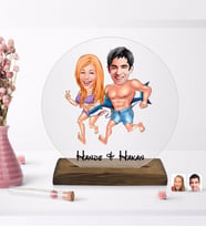 BK Gift Kişiye Özel Sevgililer Karikatürlü Yuvarlak Ahşap Standlı Biblo-8