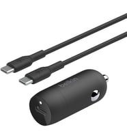 BoostCharge 30W Hızlı Araç Şarj Cihazı, USB-C Güç Dağıtım Portlu Kompakt Tasarım, USB-C - USB-C Kablosu Dahil, iPhone 16, 15, Galaxy S23, Note ve Daha Fazlası için Evrensel Uyumluluk - Siyah
