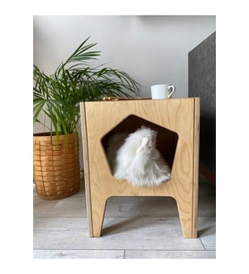 Huş Ağacı Plywood Modern Fonksiyonel Pet Evi - Yan Sehpa