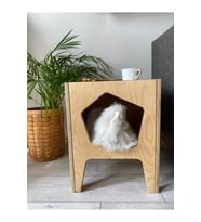 Huş Ağacı Plywood Modern Fonksiyonel Pet Evi - Yan Sehpa