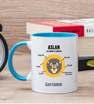 Kişiye Özel Aslan Burcuna Hediye Mavi Kupa Bardak