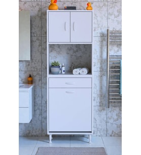 Eliusta Seris Sepetli ve Çekmeceli Banyo Dolabı  G:60 cm Çok Amaçlı Beyaz Düzenleyici 60x173x32,5 cm Dolap